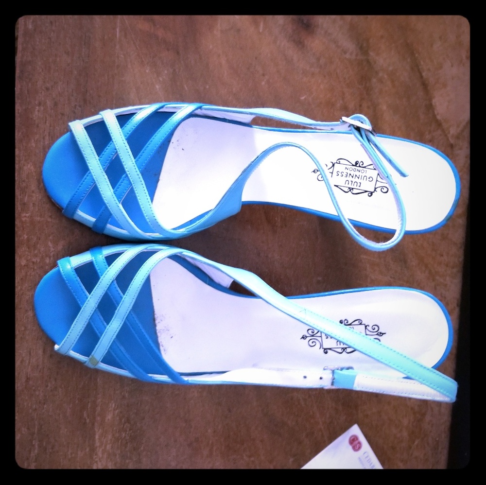 LuLu Guinness. Two shades of Blue, open front heels.      Collectors item.